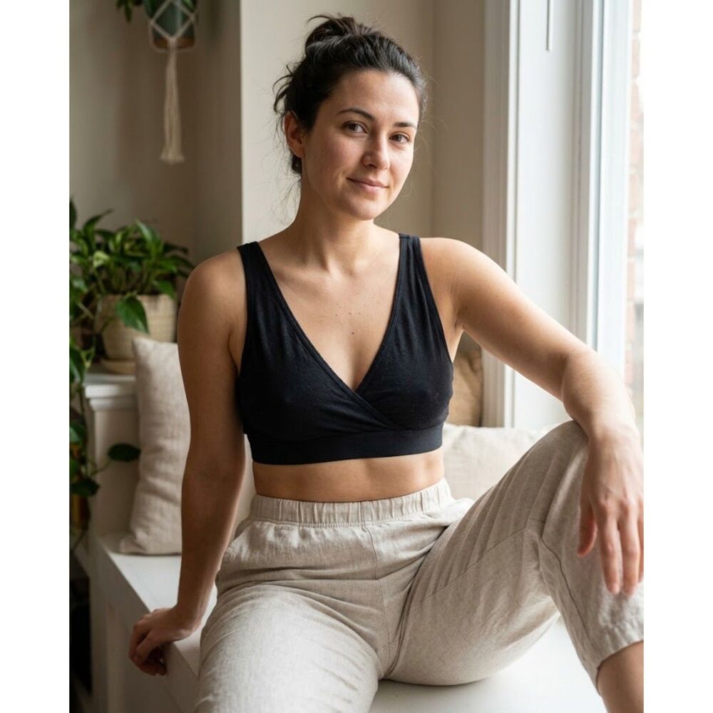 Gap Body 3Ply Lounge Black Bralette Medium Modal Stretch V Neck